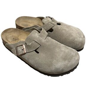 BIRKENSTOCK Taupe Suede Boston Soft Footbed Clog 38